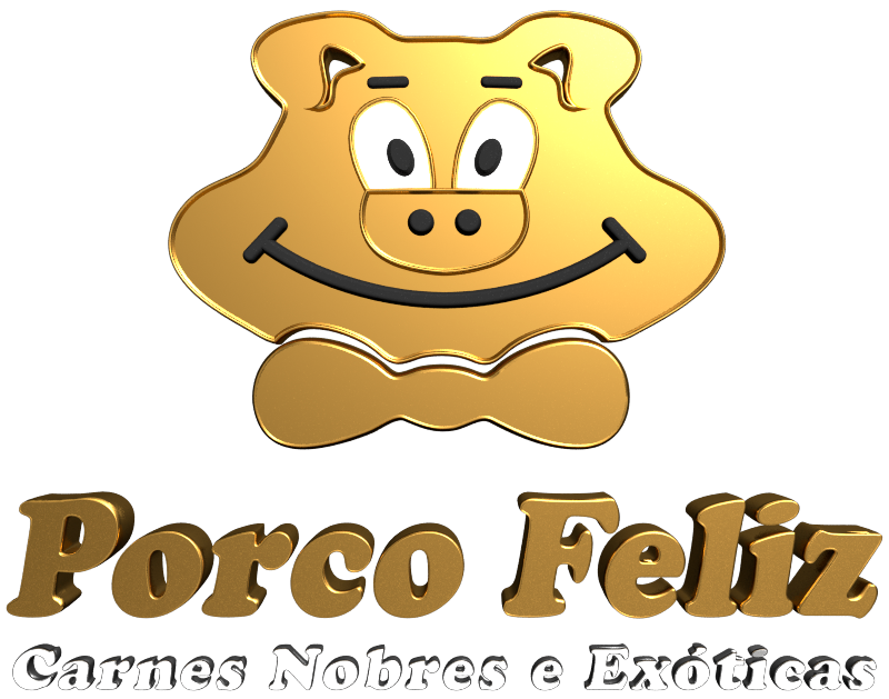 porco feliz logo dourado para fundo escuro